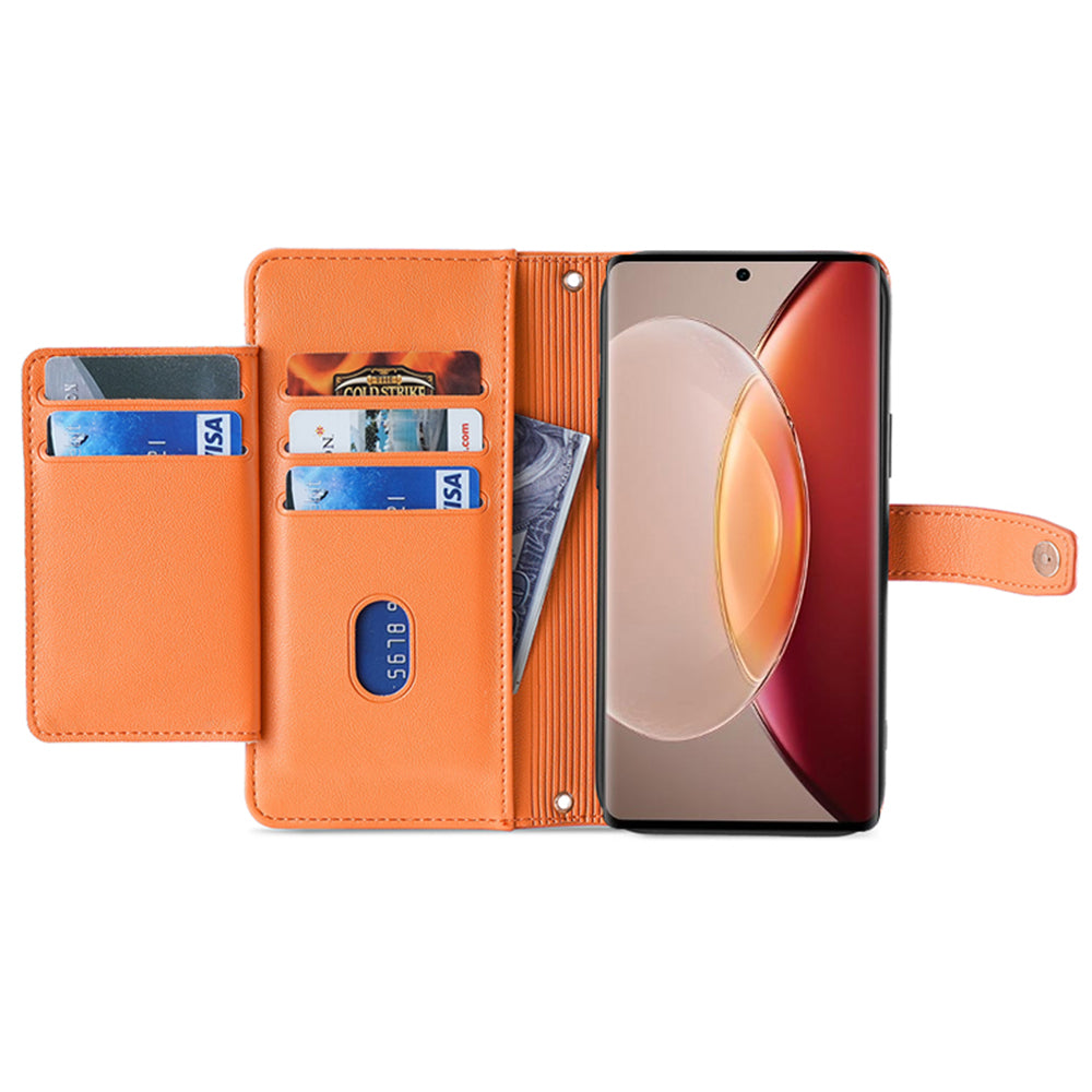 For vivo X90 Pro 5G Zipper Pocket Drop Resistant PU Leather Stand Case Card Slots Flip Phone Cover with Wrist Strap and Shoulder Strap For vivo X90 Pro 5G Zipper Pocket Drop Resistant PU Leather Stand Case Card Slots Flip Phone Cover with Wrist Strap and Shoulder Strap
